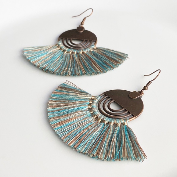 NEW "Nile" Tassel Earrings (Blue and Brown) - Picture 4 of 8